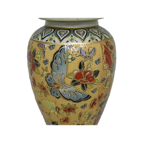 Garden Ridge Porcelain Vase with Lid Hand painted Butterflies & Flowers 11.75"H - Picture 4 of 15